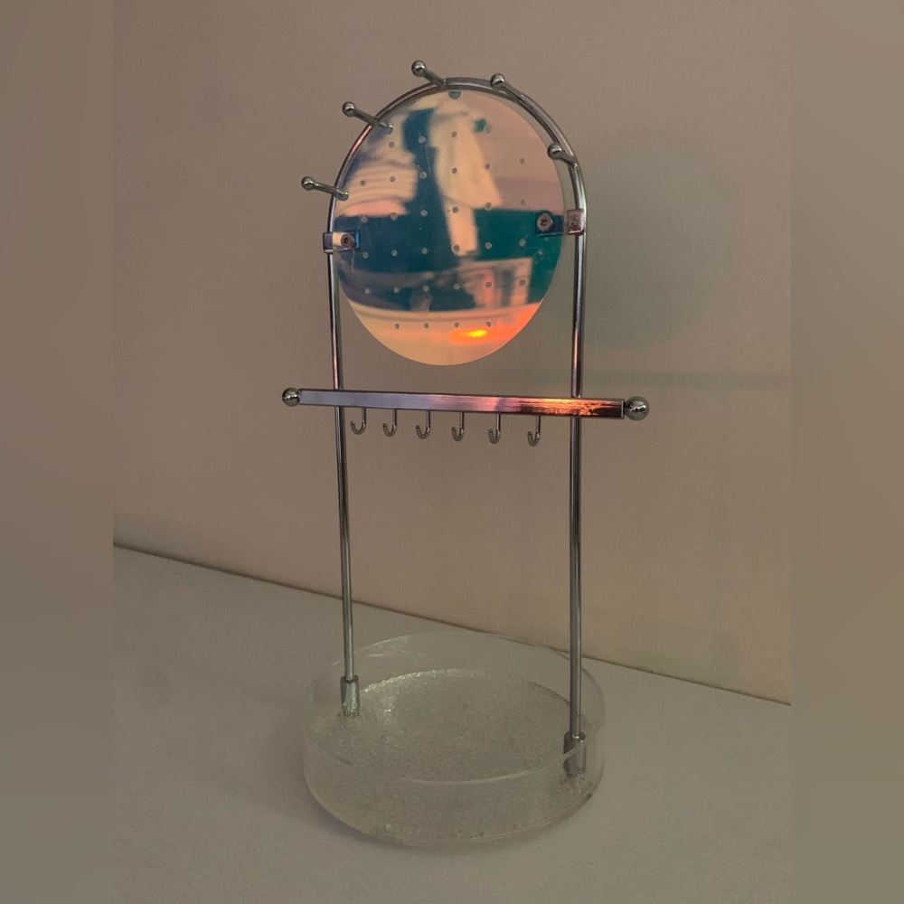 Silver Jewelry Holder with Blue and Orange Accents